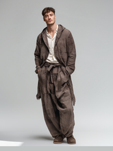 Men's hooded linen print suit
